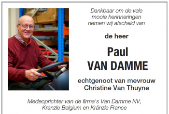 Overlijdensbericht Paul Van Damme